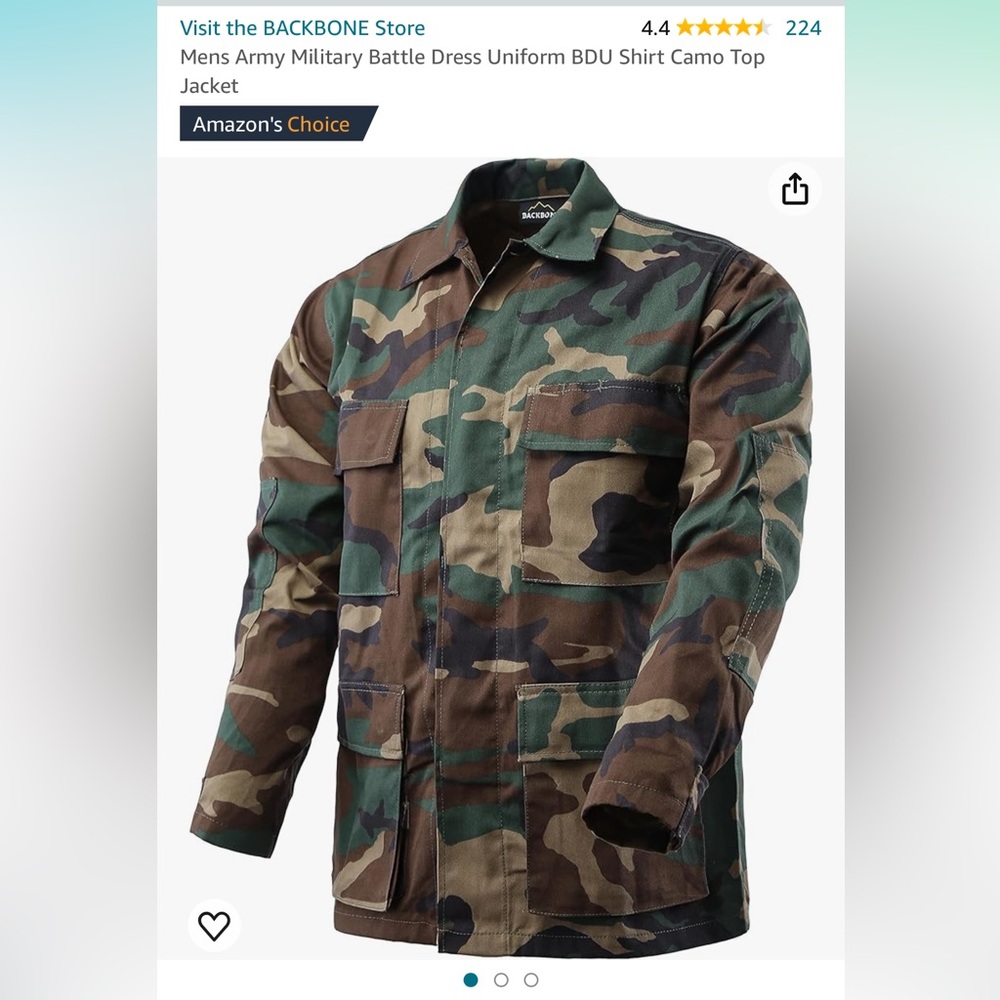 NWOT Mens Army Military Battle Dress Uniform BDU Shirt Camo Top Jacket